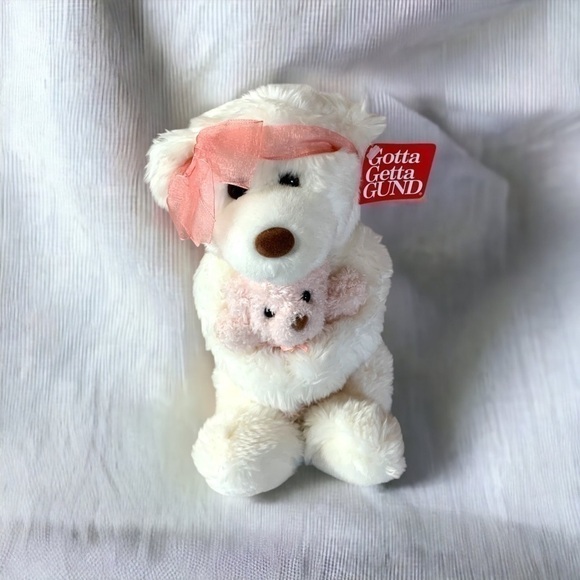 Gund Other - Vintage Gund “Momma’s Love” Stuffed Bear Mini Bear Toy Bow White Pink